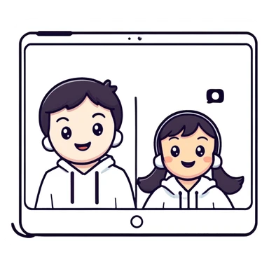 boy and girl having a video call, smiling at each other on screens sticker