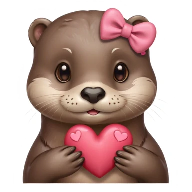iphone style: an otter with cute littlw bow on her head, holding a heart sticker