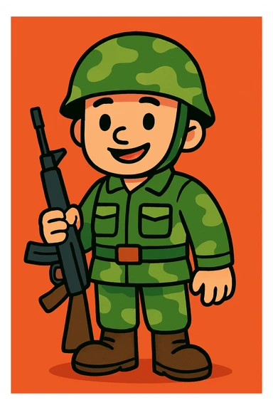 a cartoon soldier, simple and friendly, vibrant toon style sticker