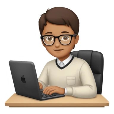 adult with glasses, typing on a computer, registering online emoji sticker