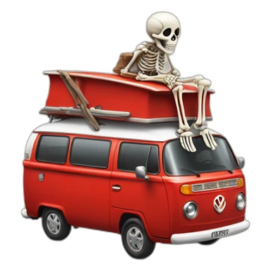 Skeleton sit on a red Campervan  sticker