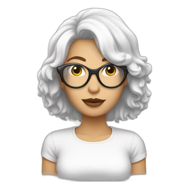 mujer con gafas pelo negto largo piel blanca con bichon maltés blanco sticker