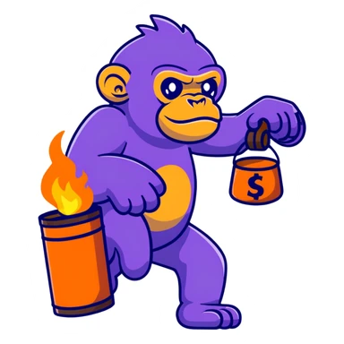 Purple Ape throwing burning oil barrel  sticker