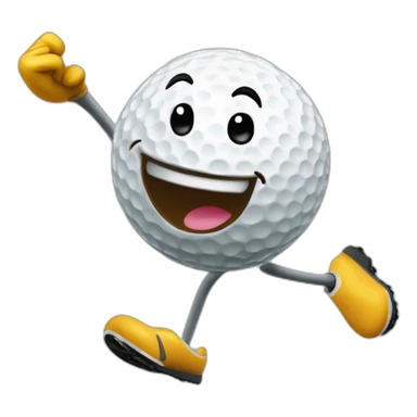 Excited Golf Emoji  Description A jumping golf ball with an enthusiastic expression, celebrating a successful putt. Maybe there are little flags around to indicate victory. sticker