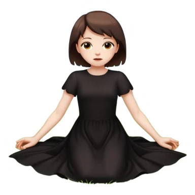 A short-haired brown demon girl lies on the grass, looking up at a flying angel in the sky."
 sticker