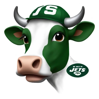 Cow wearing New York jets helmet sticker