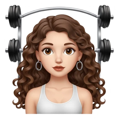 cute girl with not volominous VERY LONG curly/wavy brunette hair with balayage, brown eyes, full lips, natural clean girl makeup and hoop earrings white girl:  DOING SCULPT PILATES WITH WEIGHTS sticker