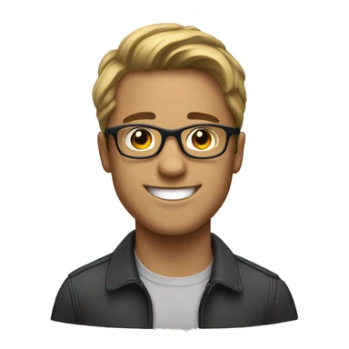 happy young man with dark blonde hair and transparent glasses sticker