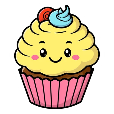 smiling cupcake, cartoonish sticker style sticker