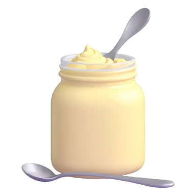 open jar of mayonnaise with a spoon sticker