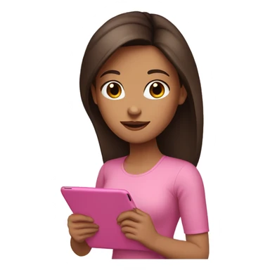 a brunette girl with a pink ipad sticker