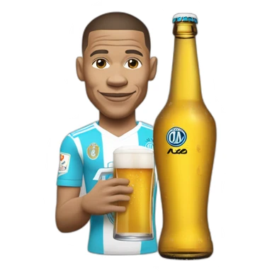 Kylian Mbappé avec un maillot de l'OM qui boit une bière sticker