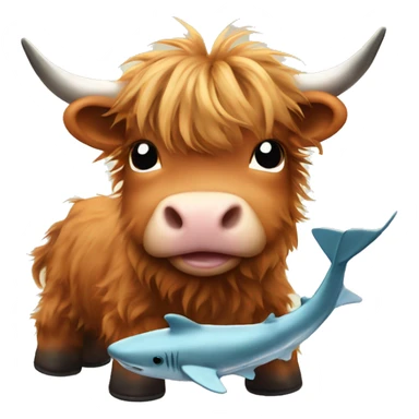 baby highland cow with shark sliders sticker