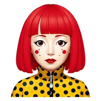 Yayoi Kusama – Cinematic Realistic Portrait of Yayoi Kusama, depicted as an avant-garde artist with an eccentric, captivating expression surrounded by her iconic polka dot patterns, rendered with vivid textures and imaginative lighting that evokes her unique, surreal creative world. sticker
