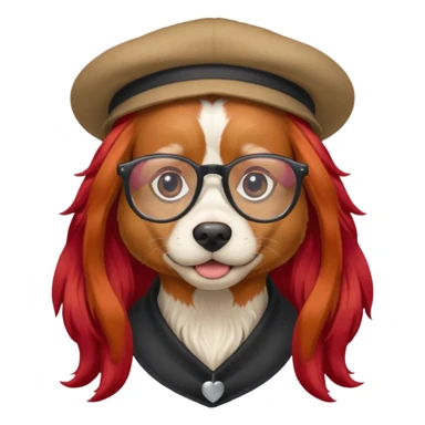 dog with very red long hair and glassess and hat sticker