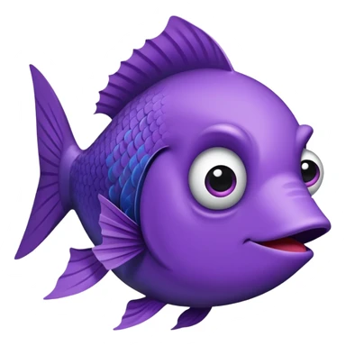 ultra derpy purple fish with wonky eye and comically large lips, perfect flat side profile facing right, exactly 90 degrees, completely 2D like a paper cutout, only one eye visible, absolute side view sticker