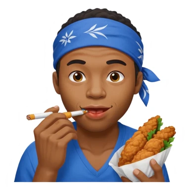 black man eating fried chicken with blue bandana and cigarette in teeth sticker