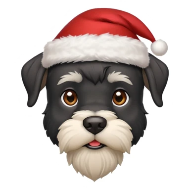 Black schnauzer with pointy ears and a Santa hat sticker