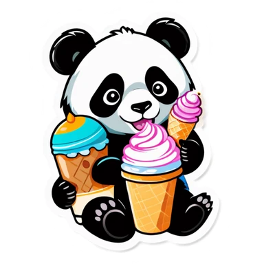 Panda eating ice cream with a latte sticker