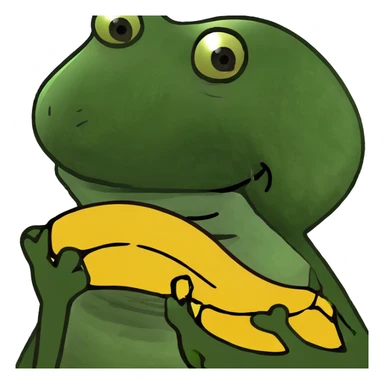 Pepe the frog eating a banana, bufo style meme, silly face sticker