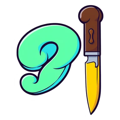 Roblox Murder Mystery logo with playful cartoon look, knife and question mark, sticker style sticker