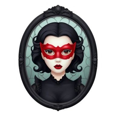 Spooky killer on mask on fancy mirror behind woman sticker