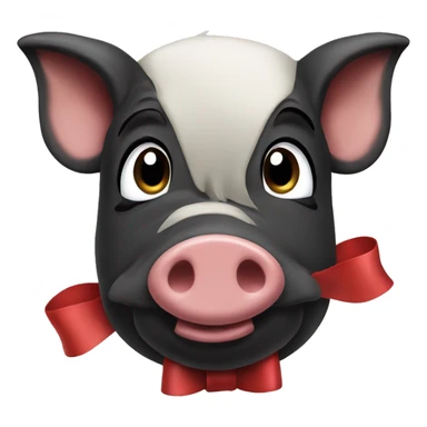 Black pig with a long snout and a bow sticker