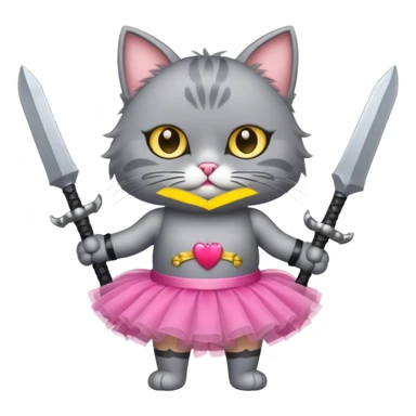 Gray cat with a tutu and 2 weapons  sticker