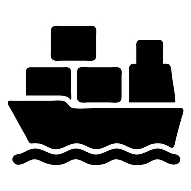 icon for "Supply Chain Experience", black and white, simple and clear, with a cargo ship symbol sticker