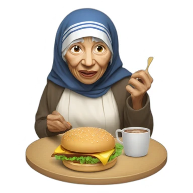 mother theresa eating hamburger sticker