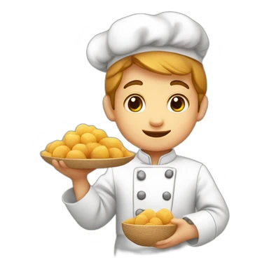 Cute little chef boy holding khinkali in his hands sticker