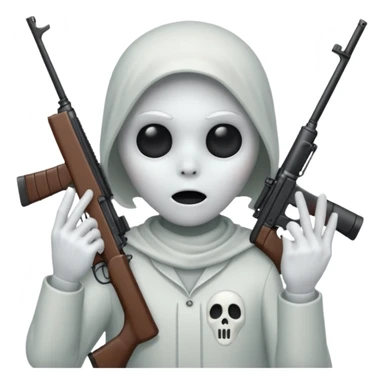 Fantasmas con un fusil y haciendo haciendo en en forma de V con los dedos sticker