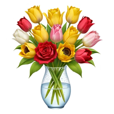 A mix bouquet of red, yellow and white roses, Sunflowers and white and pink Tulips sticker