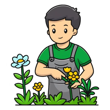 diligent young white male gardener pollinating flowers sticker