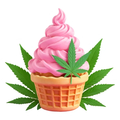 pink gelato in a waffle cup with cannabis leaf sticker