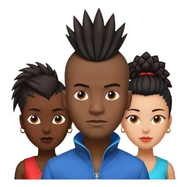 Black man with mohawk with two women one black one Chinese  sticker