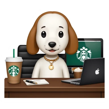 snoopy in a desk with starbucks and his chanel purse sticker