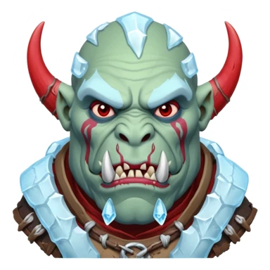 Fantasy orc emoji portrait, tusks covered with ice and crimson frost cracks, cold predator expression, winter hunt atmosphere, minimal clean emoji design, male/female variant
 sticker