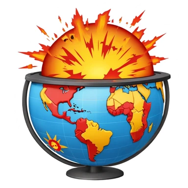 globe with explosion symbols and warning signs representing global conflict sticker