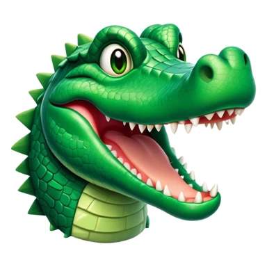 Cinematic Comical Crocodile Portrait Emoji, Head tilted dramatically with an exaggeratedly amused expression, featuring a striking, glossy emerald-green hide with bold textured scales and wide, expressive eyes filled with playful disbelief, Simplified yet hilariously expressive features, highly detailed, glowing with a slightly sassy glow, high shine, dramatic yet playful, stylized with an air of cheeky mischief, bright and endearing, soft glowing outline, capturing the essence of a spirited and over-the-top crocodile, so meme-worthy it feels like it could snap its jaws into internet fame instantly! sticker