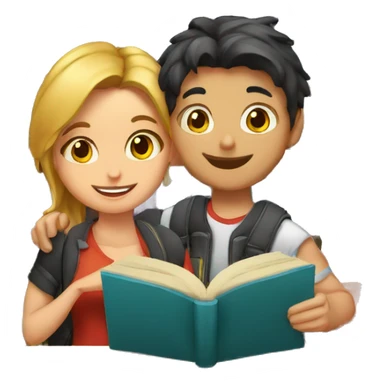 dos estudiantes muy jovenes chico y chica con libros  mirando al frente sticker