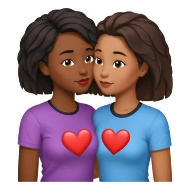 Black lesbian couple with one dark skin masculine with short haircut with a t shirt and one feminine with long hair in a blouse kissing sticker