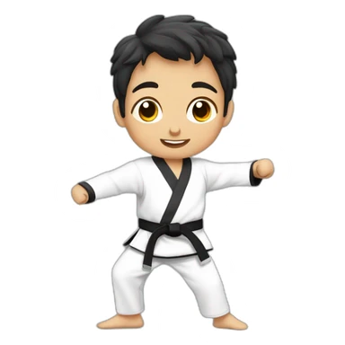 un niño de 8 años trigueño practicando taekwondo solo cabeza sticker