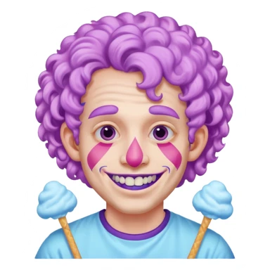 very cheerful colorful puffy violet curly haired man made out of cotton candy wearing teeth-braces and excessive face tattoos just face  sticker