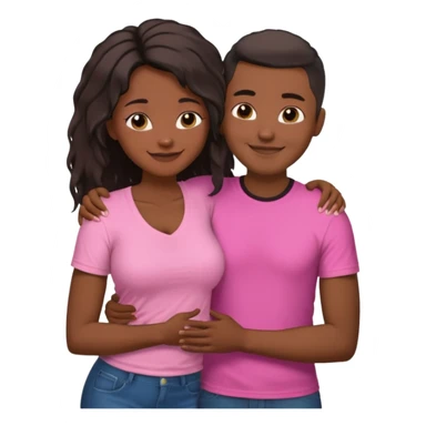 Black lesbian couple with one dark skin masculine with short hair low cut fade with a t shirt with breasts and one feminine with very long hair in a pink blouse hugging  sticker