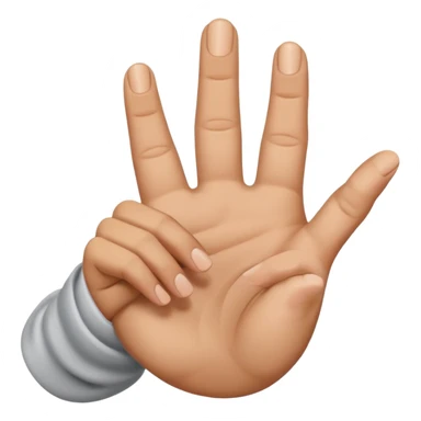 right hand forming the ASL E hand sign, fingers curled down, thumb tucked under, no text sticker