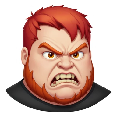 young angry fat man in profile view with red hair and fangs sticker