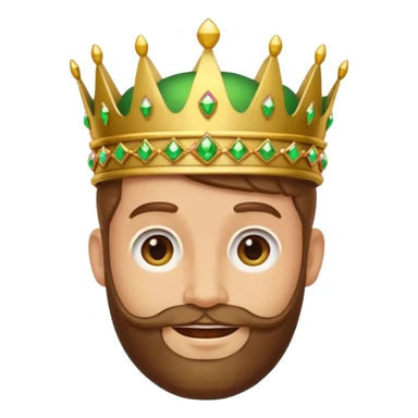 Create a cartoon-style emoji of Gaspar, one of the Three Wise Men. Only show his face and crown. He has a gentle smile, brown beard, and a green and gold crown with jewels. Make it colorful, simple, and suitable as an emoji. sticker