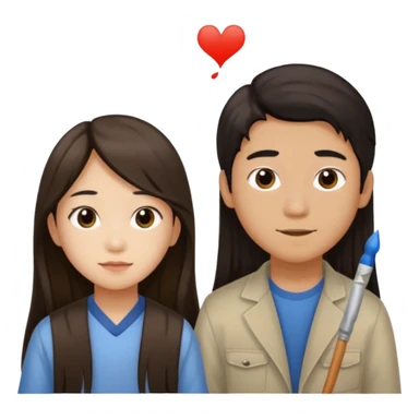 Asian boy with long hair  and girl painters sticker
