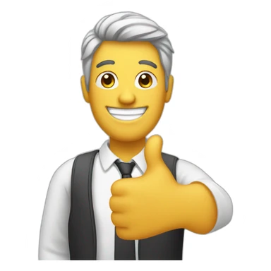man with two thumbsup and a big smile sticker